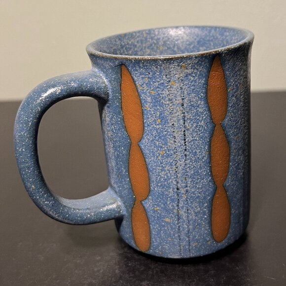 Handcrafted Wheel-Thrown Studio Art Pottery Mug ~ Denim Blue & Rust Design Glaze - Picture 5 of 12
